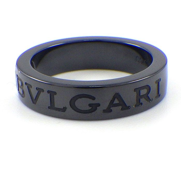 BVLGARI Double Logo Ring with Diamond in Black Ceramic & K18WG