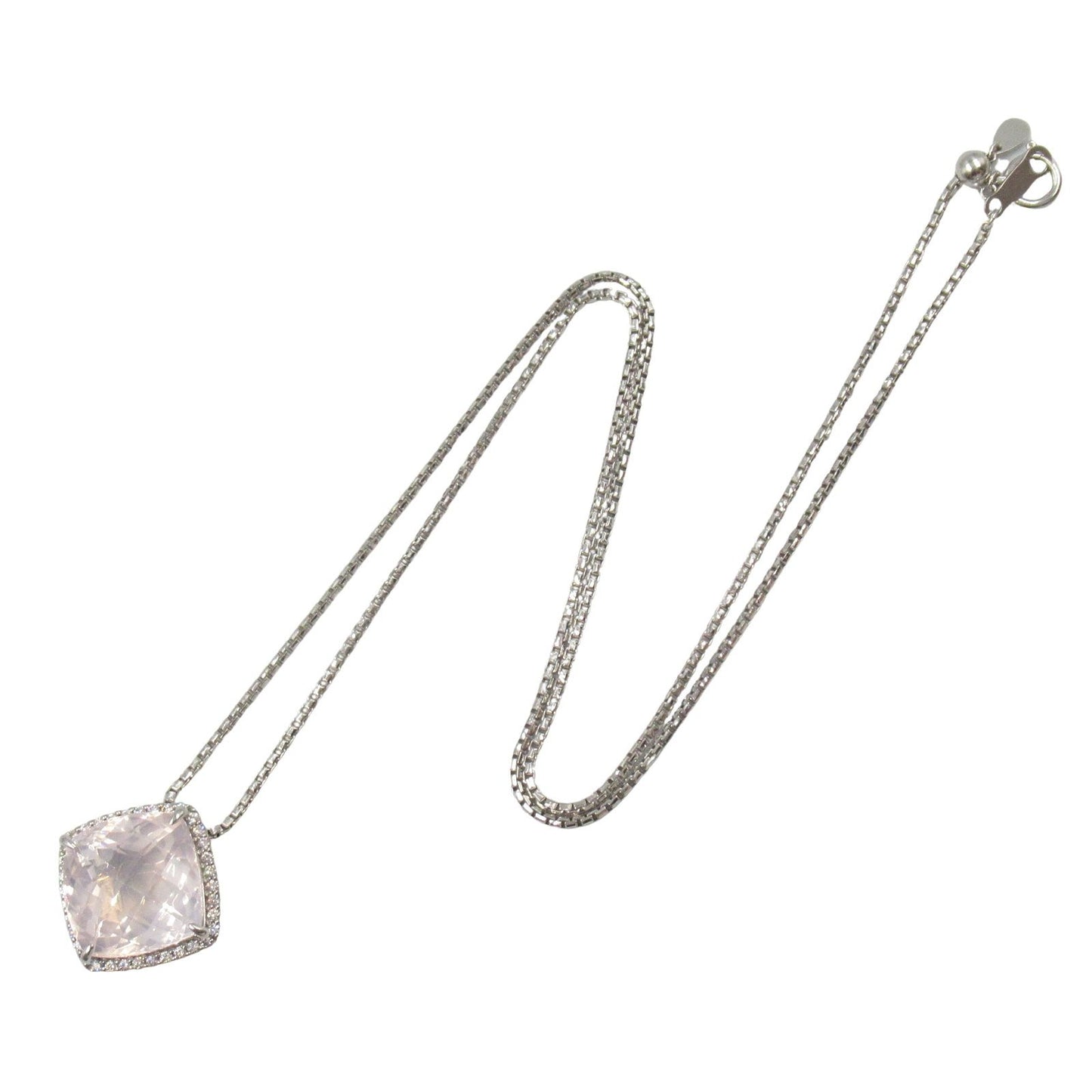 Exquisite K18WG Quartz & Diamond Necklace - 12.8g Luxury Piece