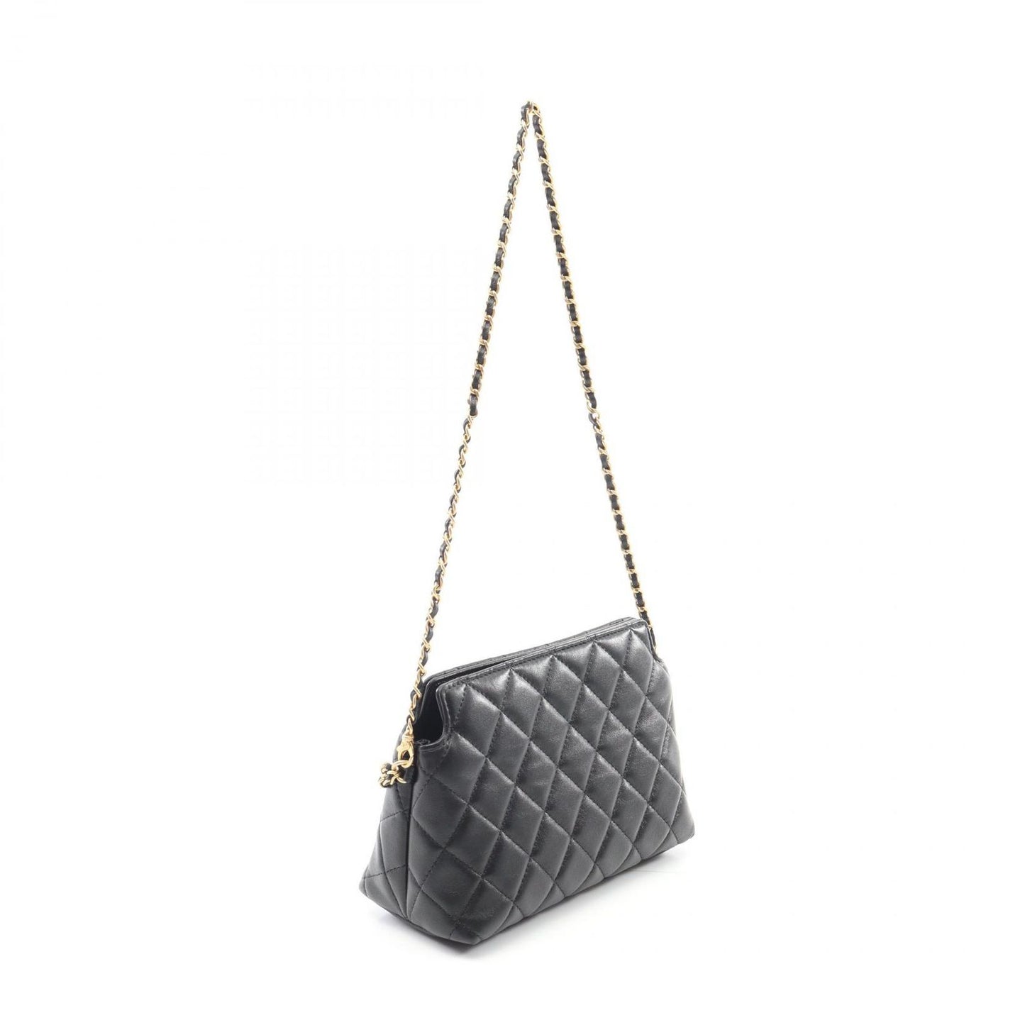 CHANEL Matelassé Black Lambskin Shoulder Bag with Lion Chain