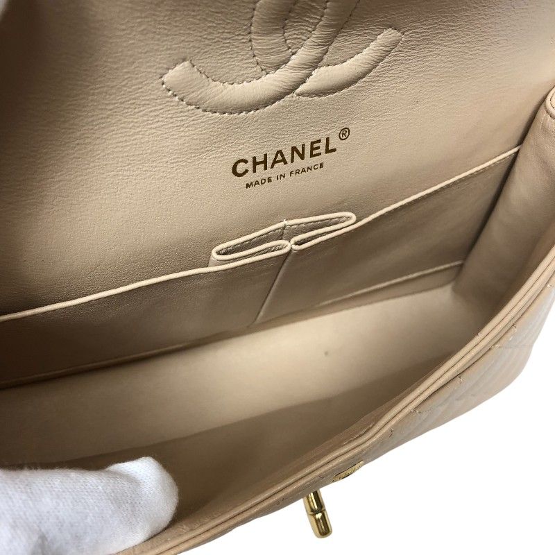 CHANEL Matelassé 25 Beige Caviar Skin Shoulder Bag with Gold Hardware