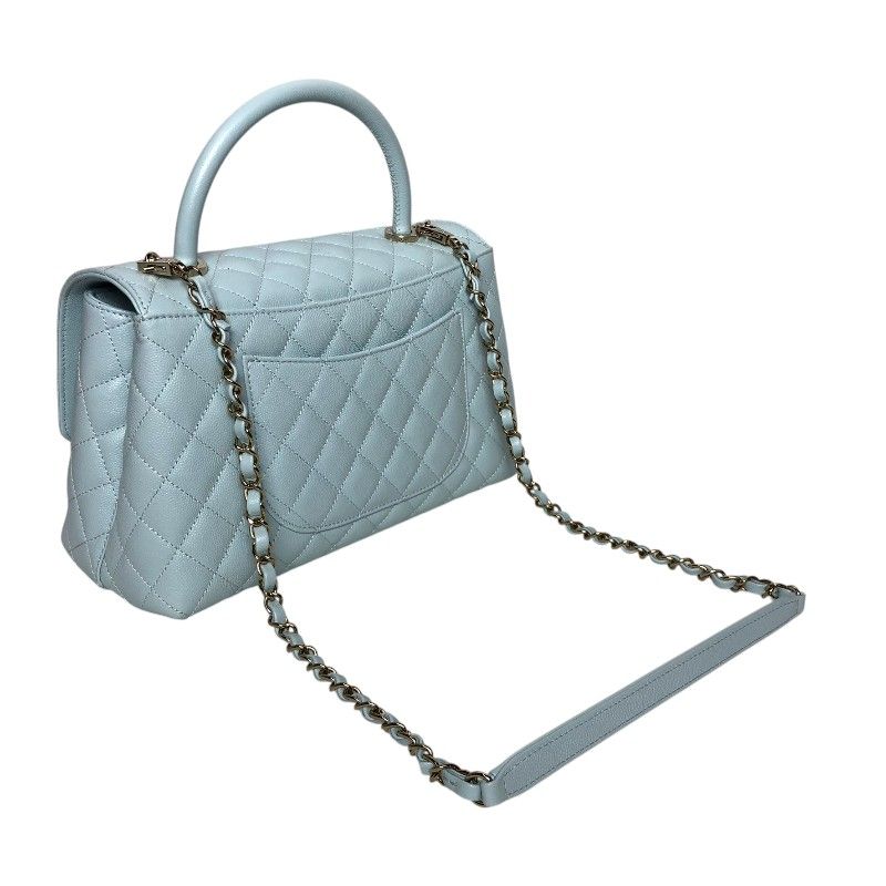 CHANEL Coco Handle 29 Light Blue Caviar Leather Handbag