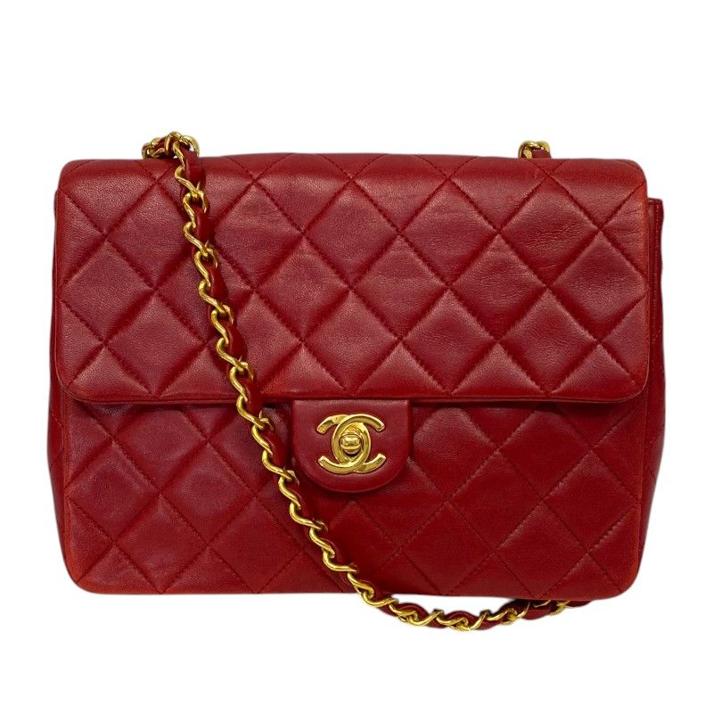 CHANEL Matelassé Chain Shoulder Bag in Red with Gold Hardware
