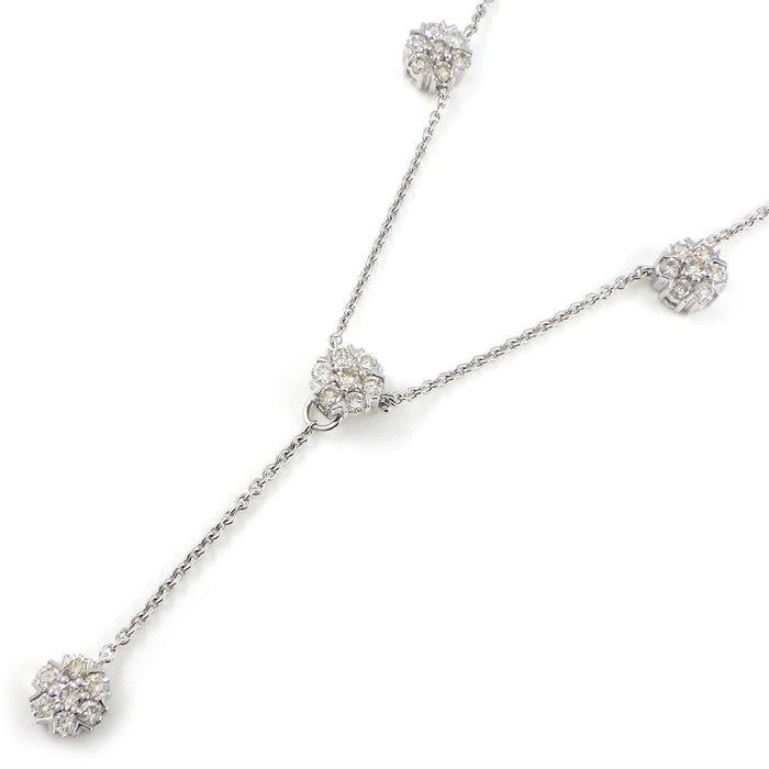 Exquisite 2Way Y-Shape Diamond Flower Necklace in K18 White Gold