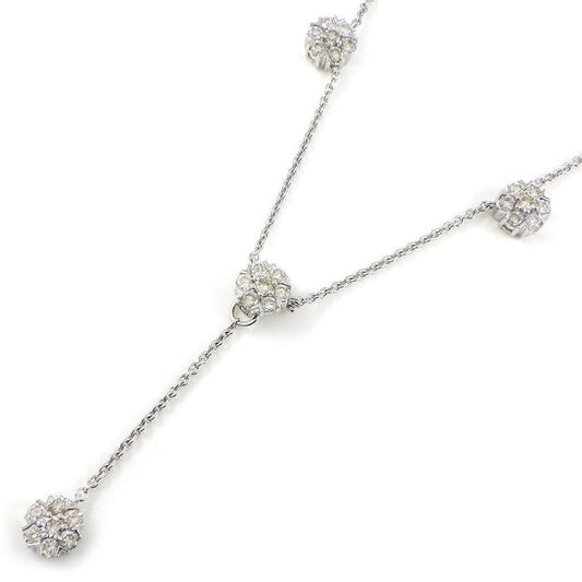 Exquisite 2Way Y-Shape Diamond Flower Necklace in K18 White Gold
