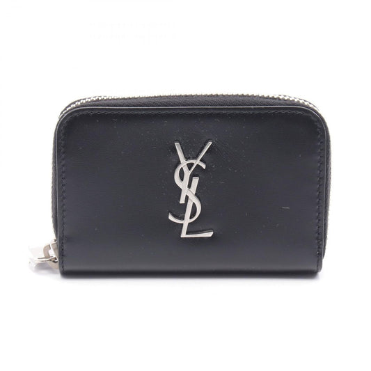 SAINT LAURENT YSL Logo Coin Case in Black Leather - New