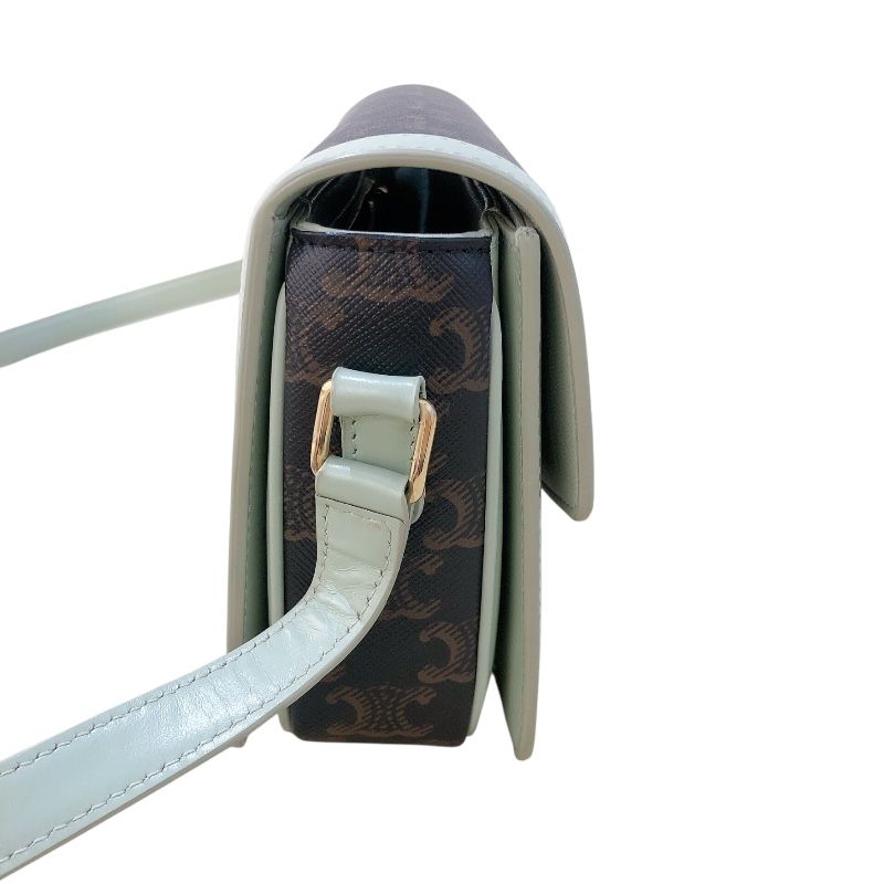 CELINE Green Triomphe Canvas & Calfskin Shoulder Bag - Timeless Elegance