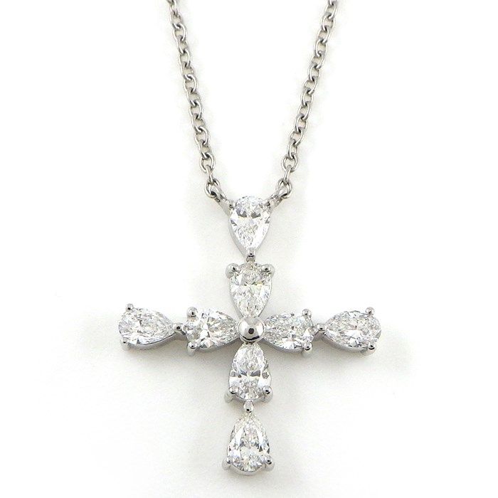 HARRY WINSTON Symbols Mini Cross Necklace with Pear Shape Diamonds