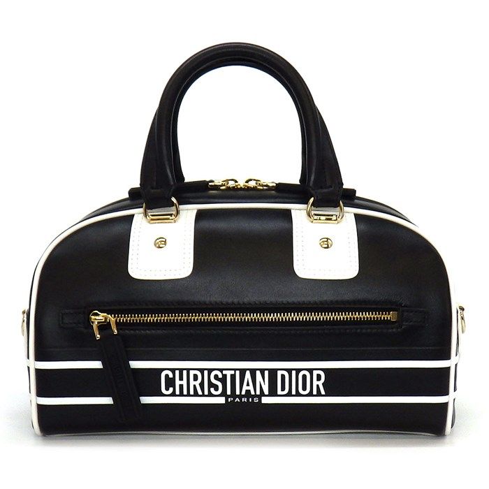 Dior Vibe Small Bowling Bag M6209OOBR in Black/White Calfskin
