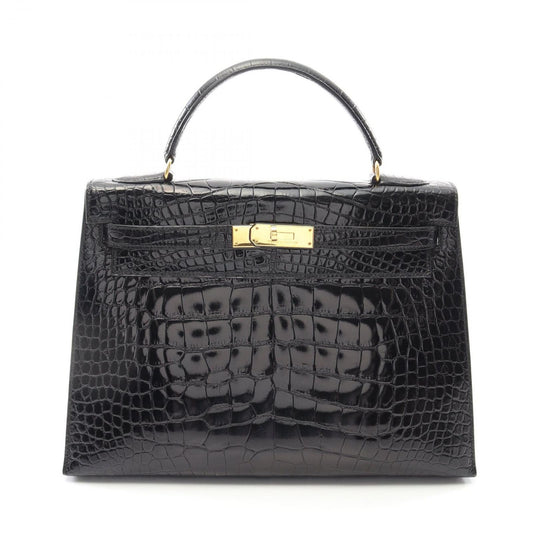 HERMES Kelly 32 Handbag in Black Alligator - Timeless Elegance