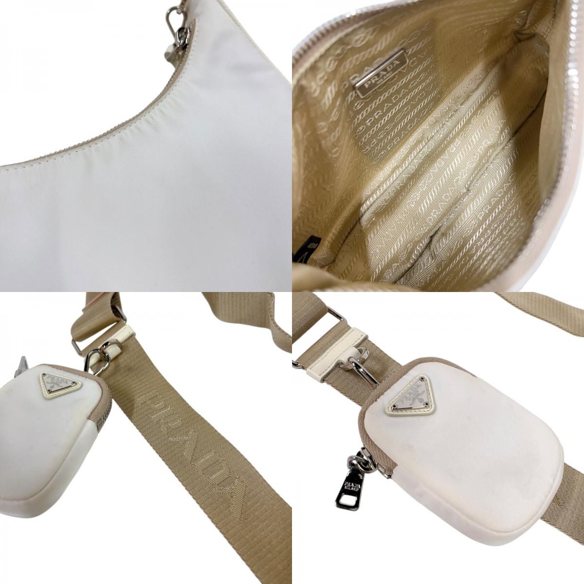 PRADA Re-Edition 2005 White Nylon Shoulder Bag with Silver Hardware