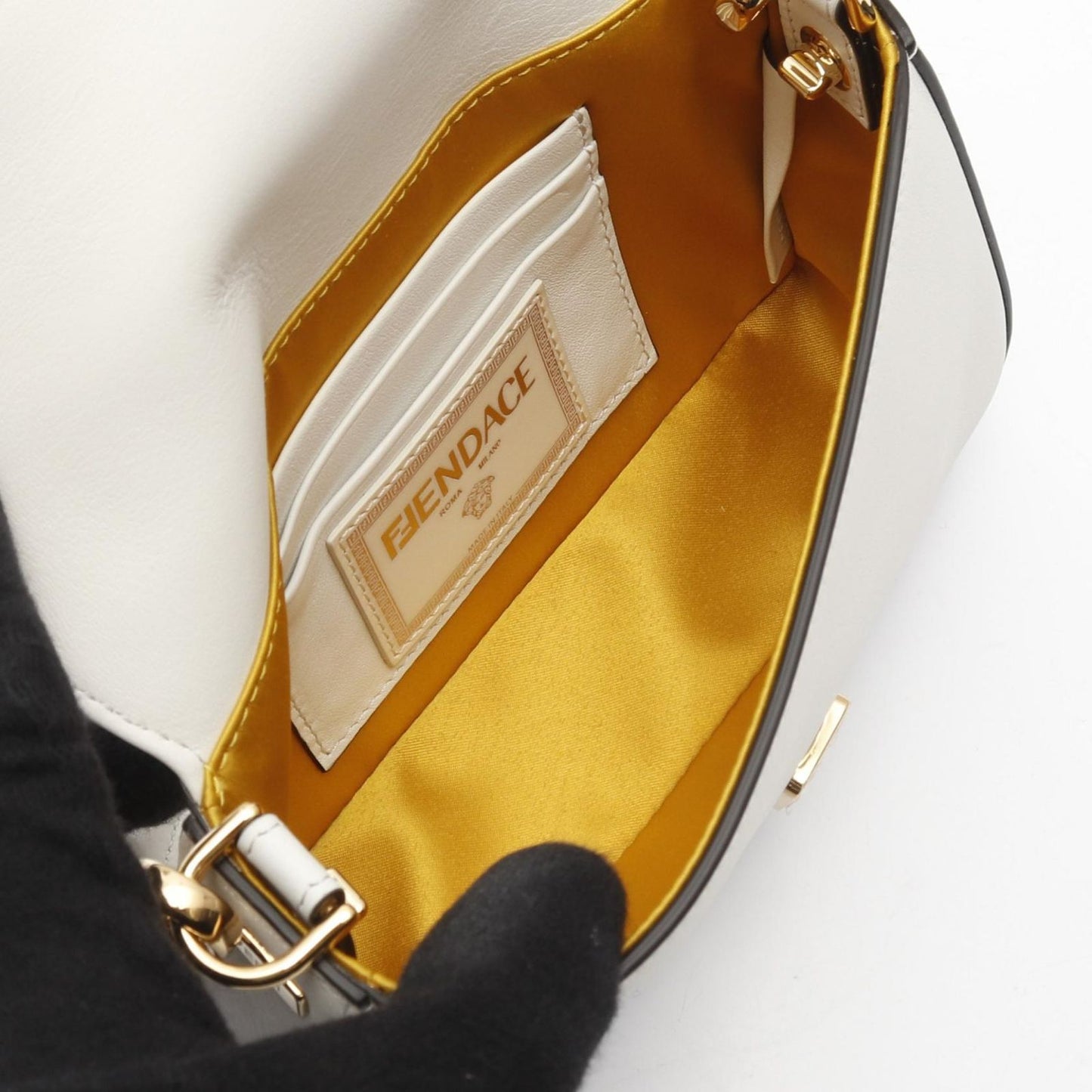 FENDI × VERSACE FENDACE Baguette Handbag - White/Gold Leather