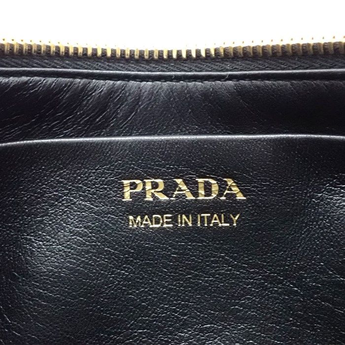 PRADA Arke Small Calf Leather Handbag - Black with Gold Accents