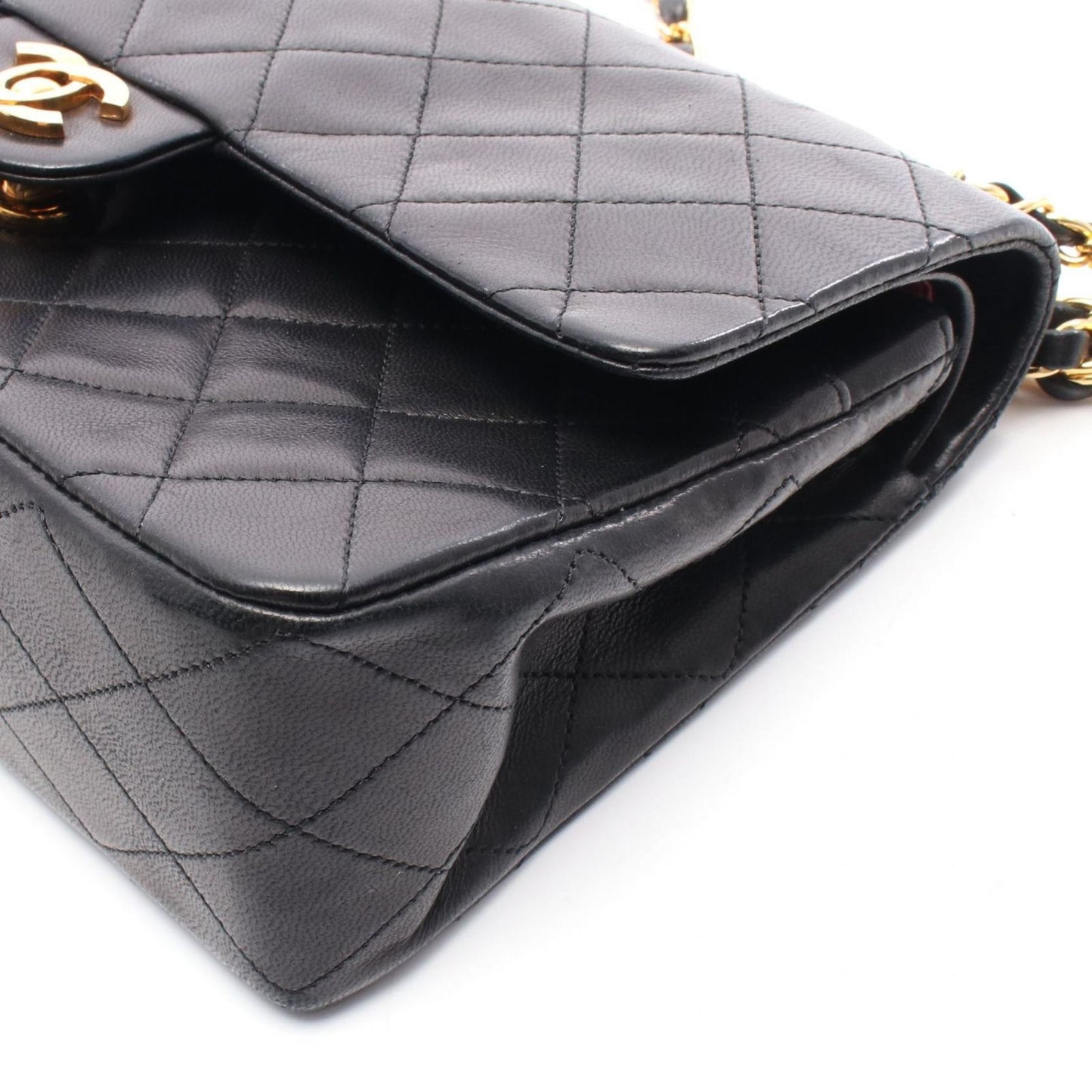 CHANEL Matelassé W Flap Shoulder Bag in Black Lambskin