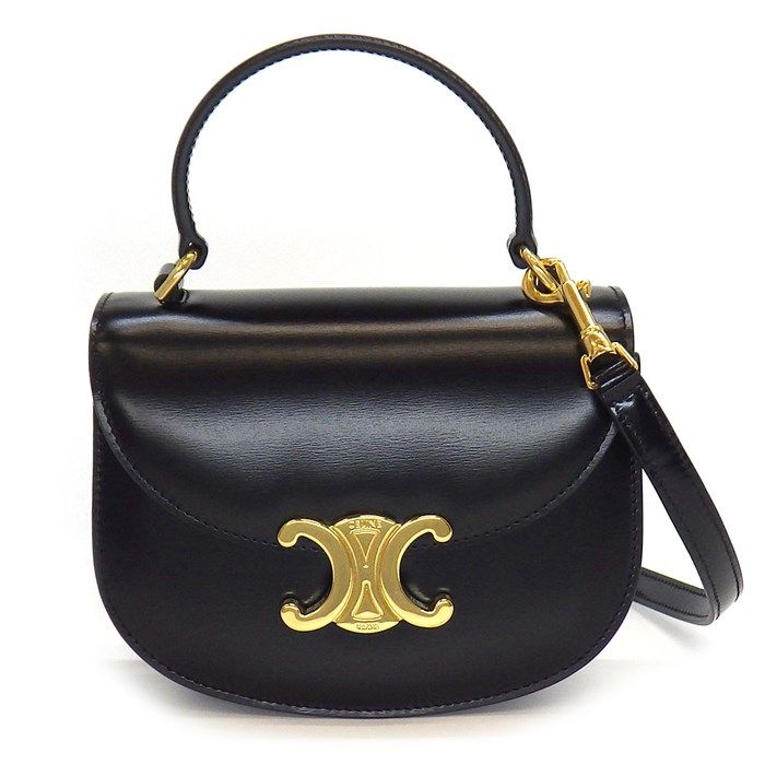 CELINE Triomphe Mini Buzas Claire Handbag in Black Shiny Calfskin