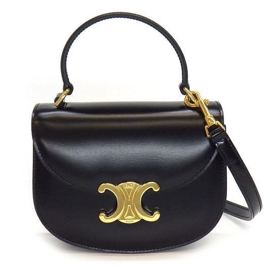 CELINE Triomphe Mini Buzas Claire Handbag in Black Shiny Calfskin