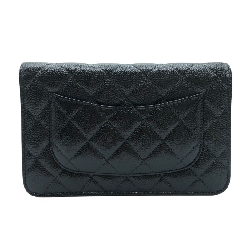 CHANEL Matelassé Chain Wallet AP0250 in Black & Gold Hardware
