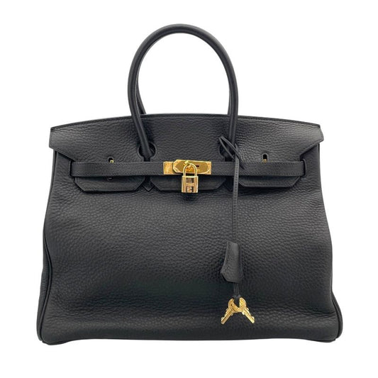 HERMES Birkin 35 Black Fjord Leather Handbag with Gold Hardware