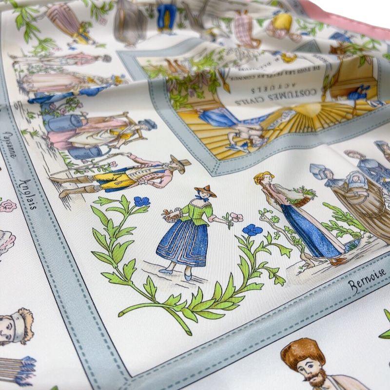 HERMES Carre 90 Costumes Civils Actuels Pink Silk Scarf