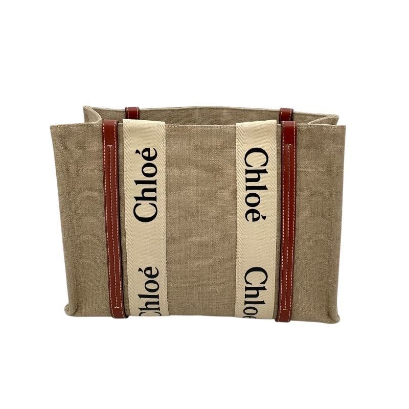 Chloe Woody Medium Tote in Brown Linen & Leather - Timeless Elegance