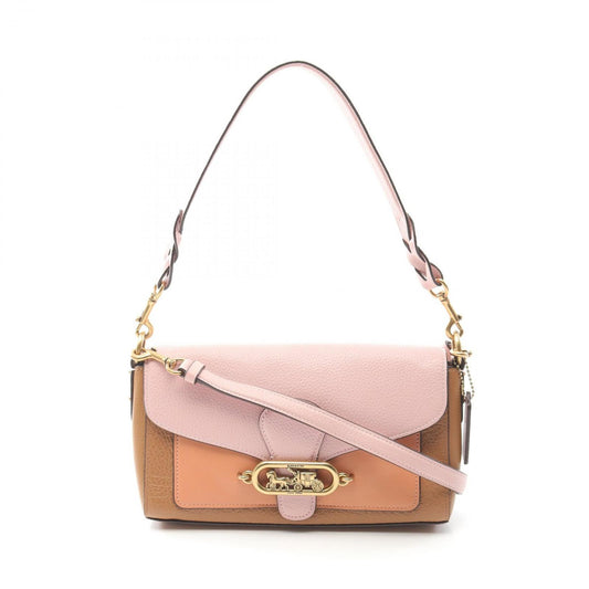 COACH 2-Way Leather Shoulder Bag in Pink & Camel - Timeless Elegance