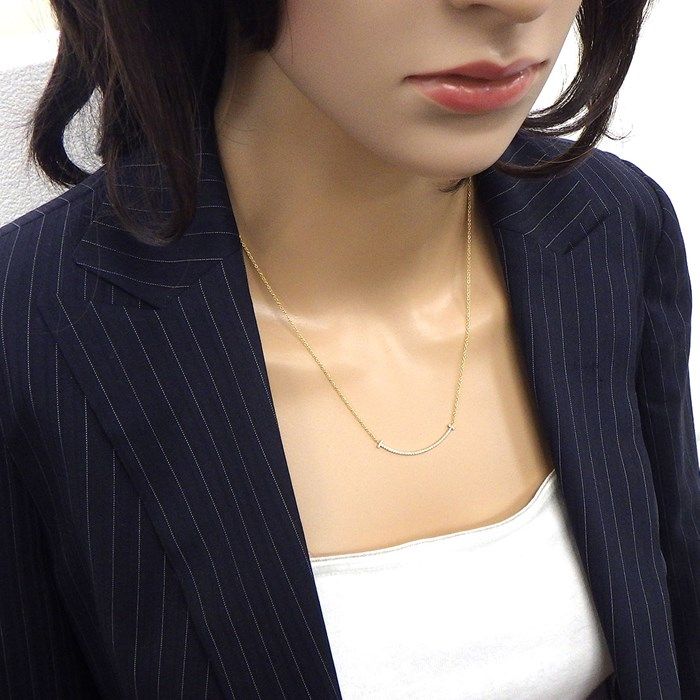 Tiffany & Co. T Smile Small Necklace in K18 Pink Gold with Diamonds