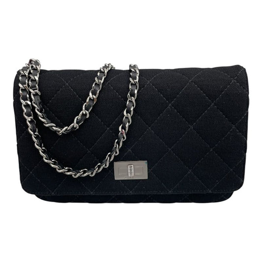 CHANEL Matelassé Chain Shoulder Bag - Black Canvas & Calfskin