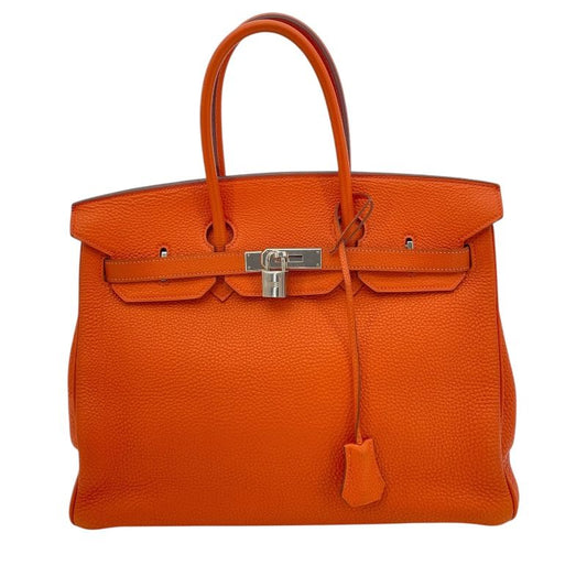 HERMES Birkin 35 Orange Togo Handbag with Silver Hardware