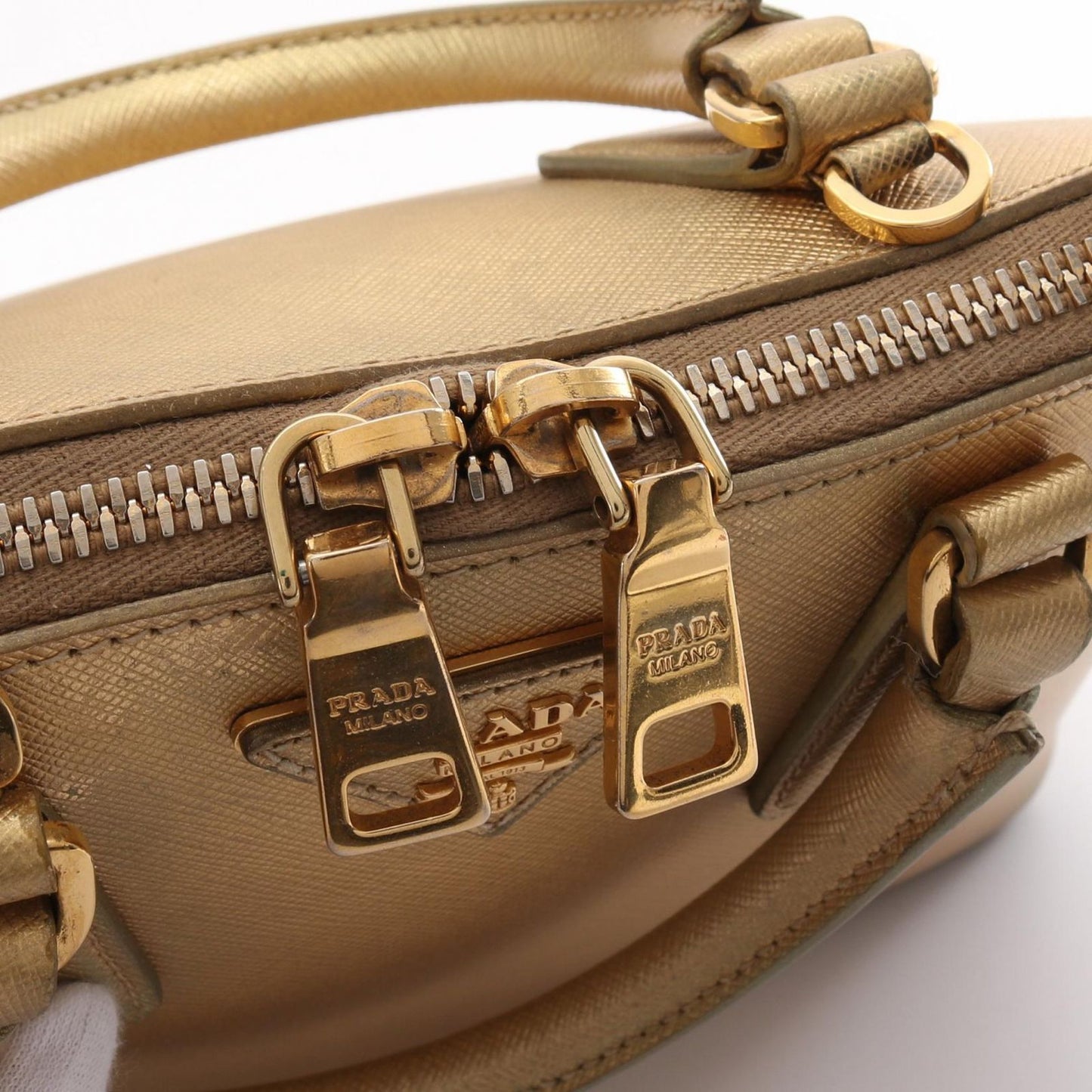 PRADA Saffiano Leather Handbag - Timeless Elegance in Gold