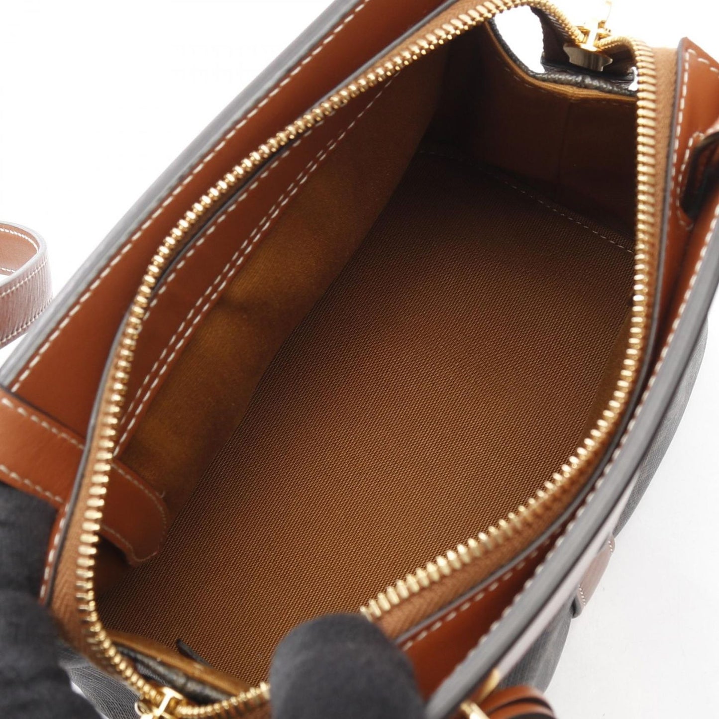 CELINE Teen Cabas Triomphe Shoulder Bag - Black/Brown PVC Canvas