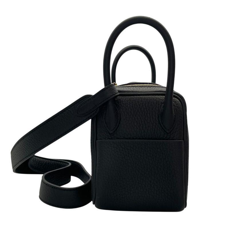 HERMES Lindy Mini Black Togo Leather Shoulder Bag with Gold Hardware