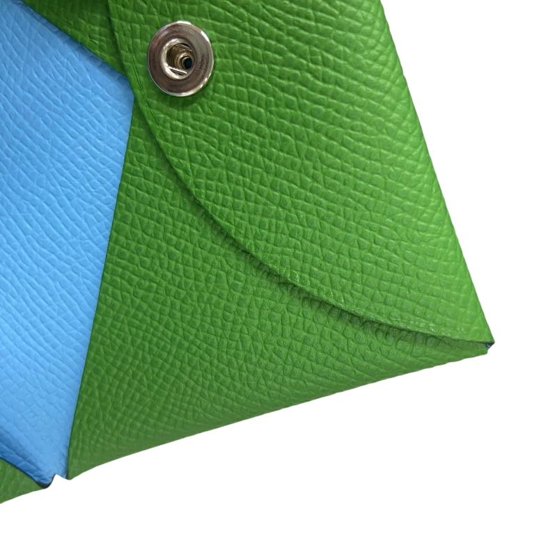 HERMES Calvi Verso Card Case in Vert Yuka & Celeste - B Stamp