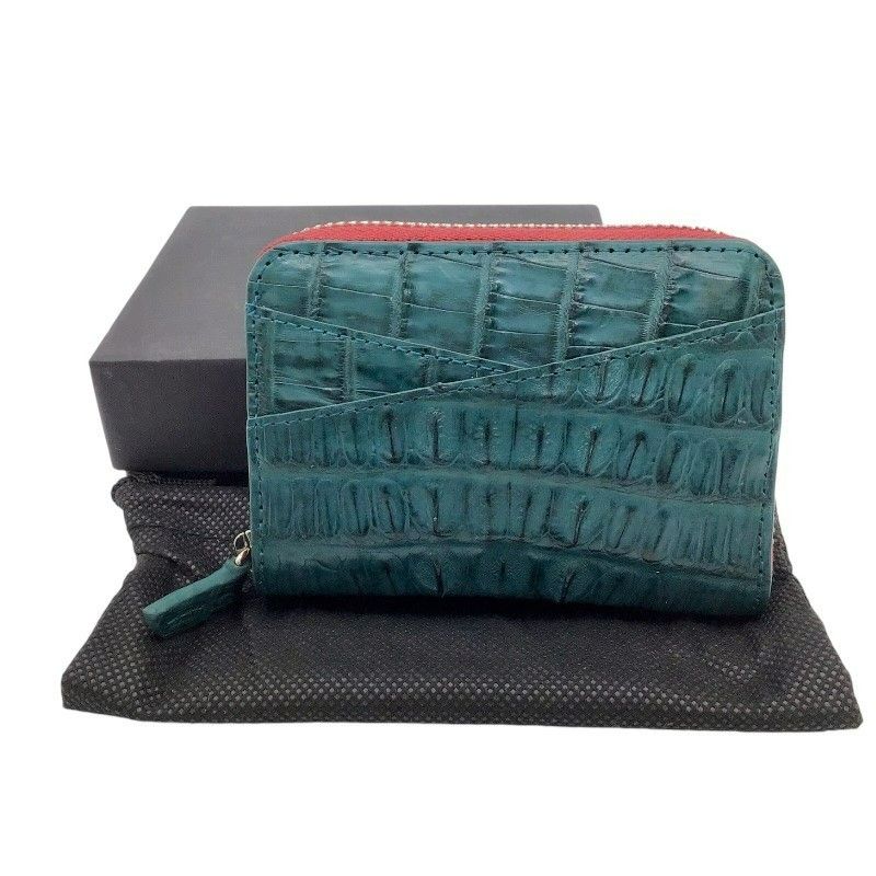 Exquisite Green Crocodile Leather Round Zipper Card Case