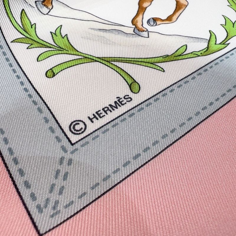 HERMES Carre 90 Costumes Civils Actuels Pink Silk Scarf