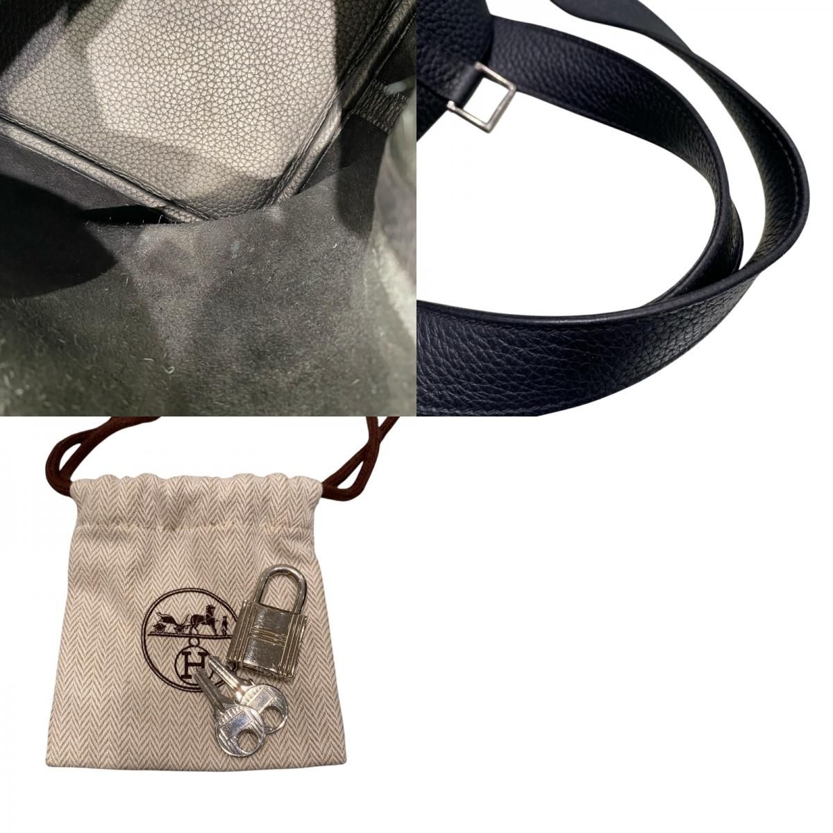 HERMES Picotin Lock MM Black Togo Leather Handbag with Silver Hardware