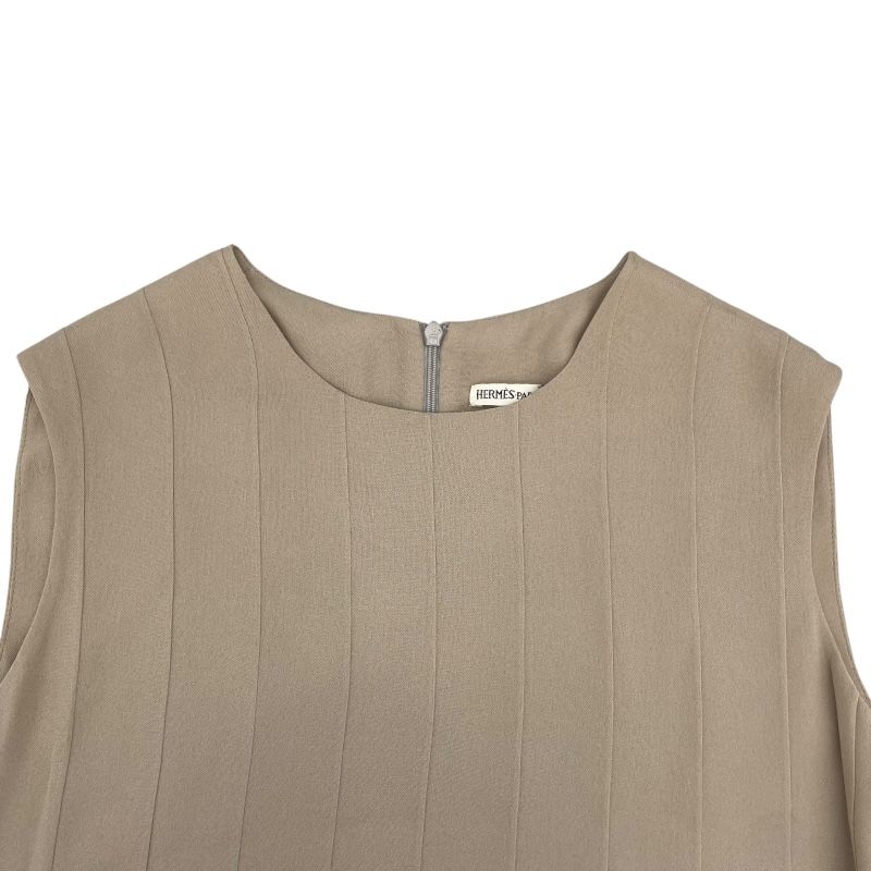 HERMES Silk Sleeveless Dress in Beige - Timeless Elegance
