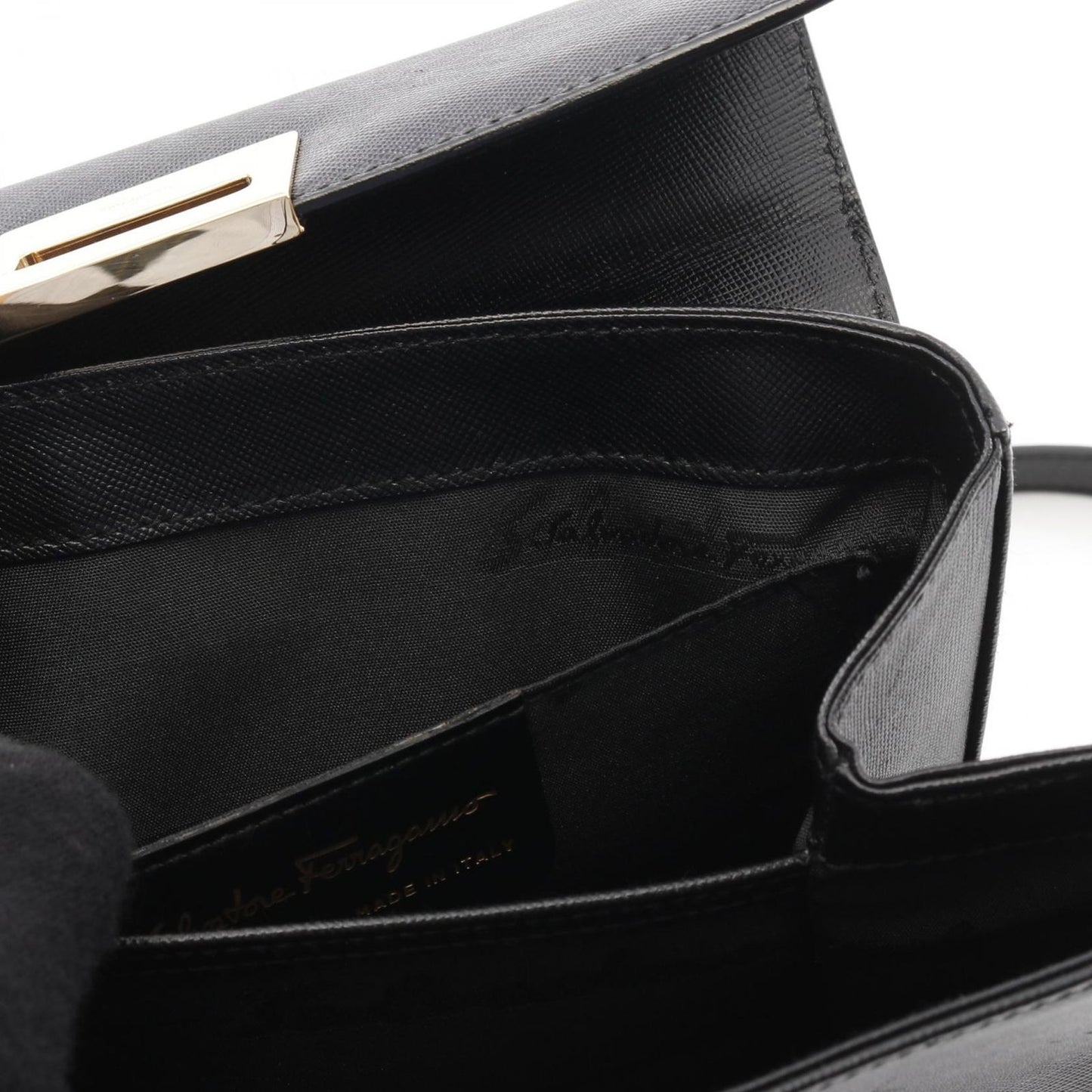 Salvatore Ferragamo Gancini Handbag in Black Leather - Timeless Elegance