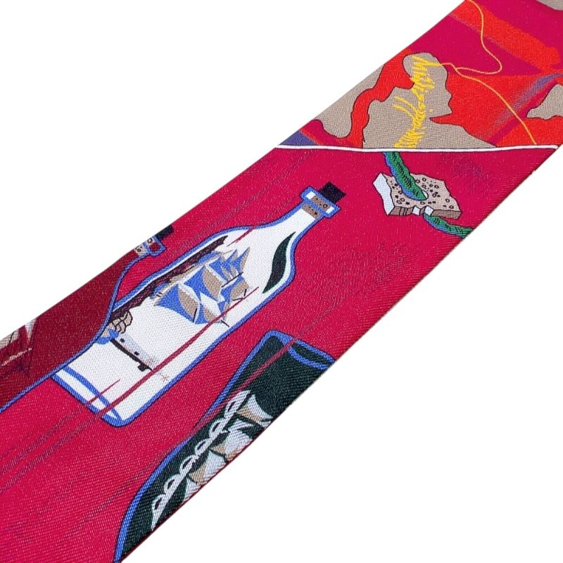 HERMES Caleche Mors et Bouteilles Twilly Scarf in Bordeaux Multi