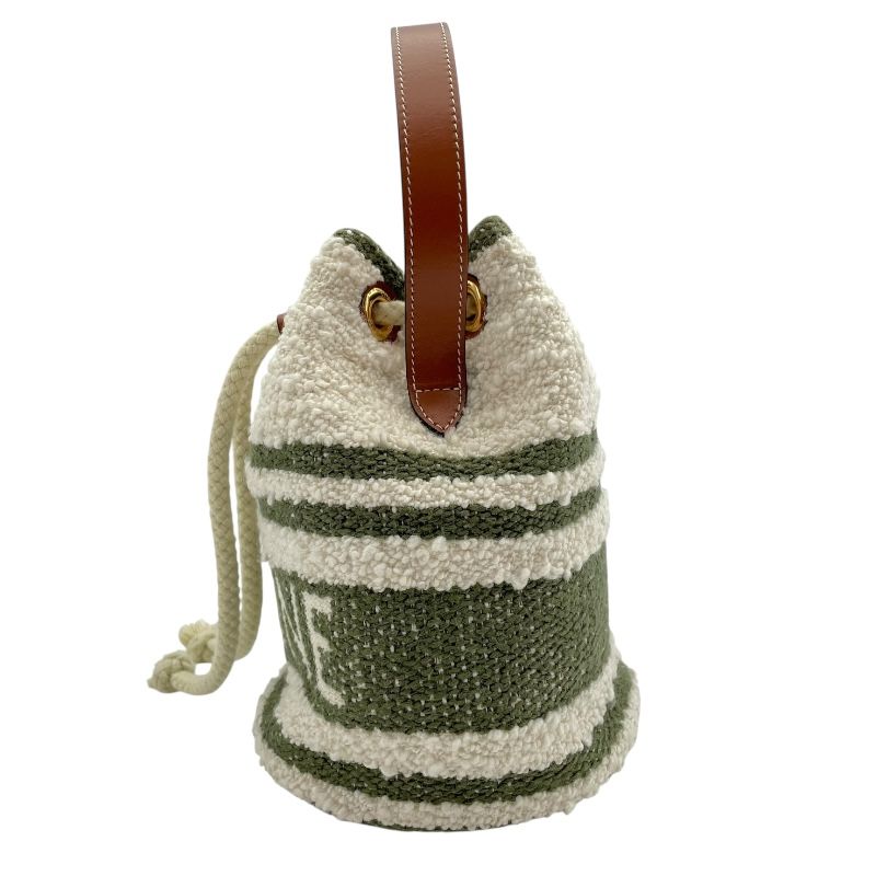 CELINE Drawstring Bag in White & Green Canvas - Exquisite Craftsmanship