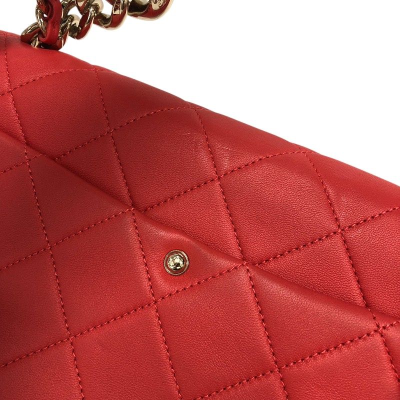 CHANEL Matelassé Flap Chain Shoulder Bag - Red Lambskin