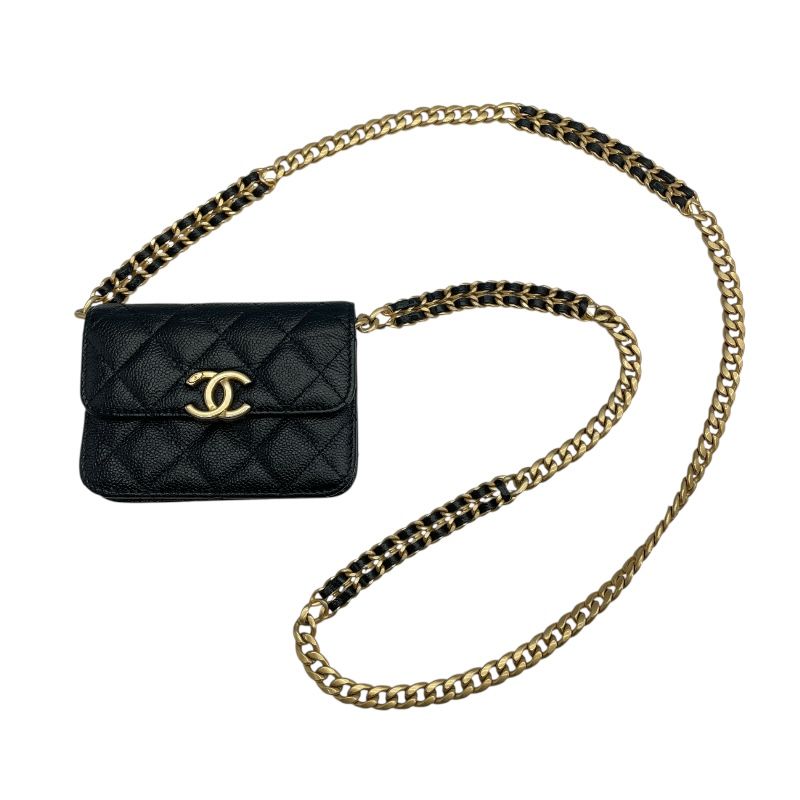 CHANEL Matelassé Mini Chain Bag - Black Caviar with Gold Hardware