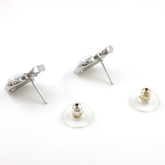 CHANEL Coco Mark Heart Earrings with Imitation Pearls & Rhinestones