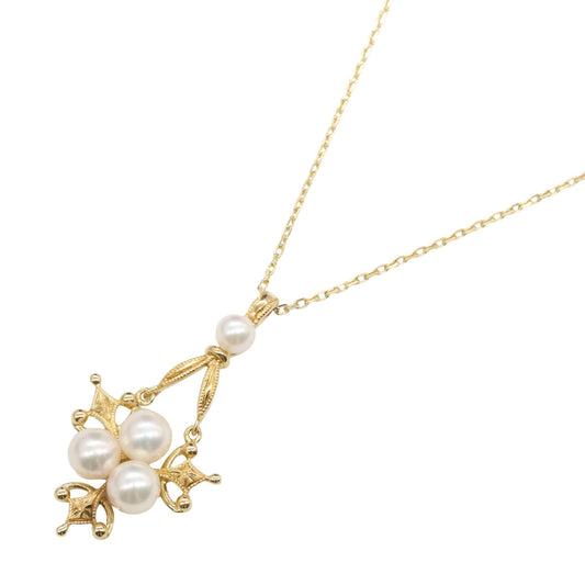 MIKIMOTO Pearl Necklace with Diamonds in K18 Yellow Gold