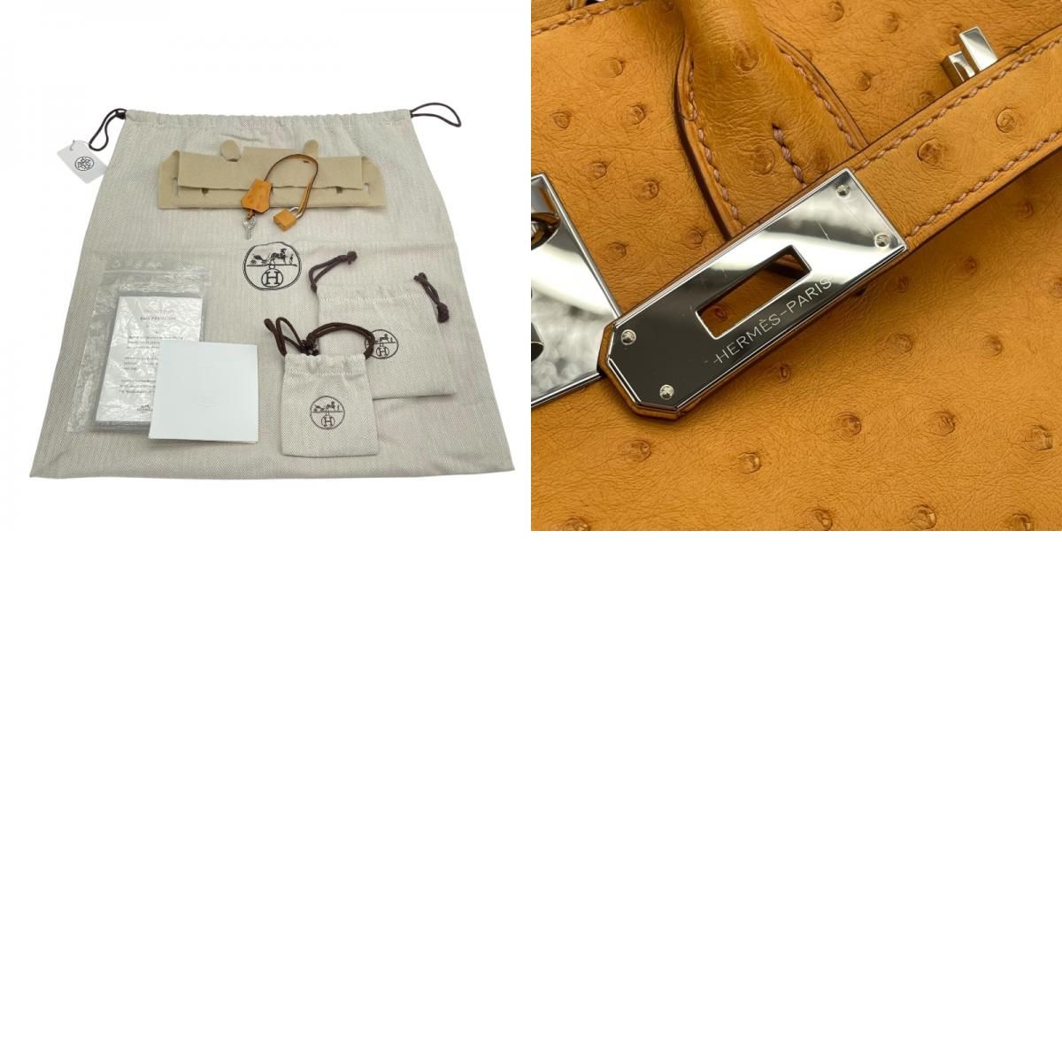 HERMES Birkin 30 Y Stamp Saffron Ostrich Handbag with Silver Hardware