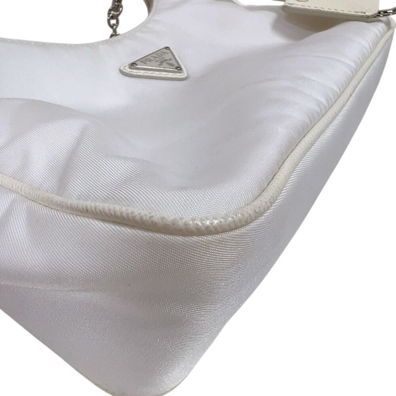 PRADA Re-Edition 2005 White Nylon Shoulder Bag with Silver Hardware