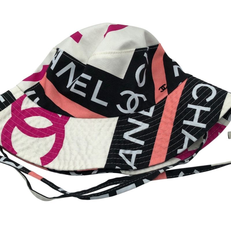 CHANEL Coco Mark Pattern Bucket Hat in Black, White & Pink