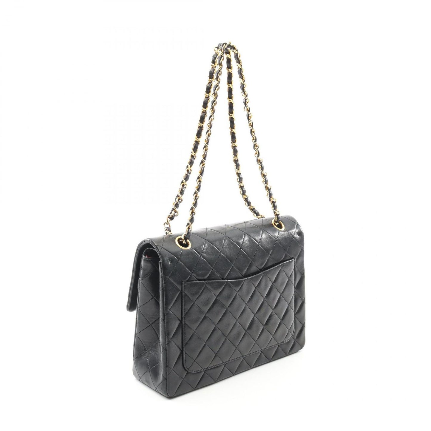 CHANEL Matelassé Double Flap Shoulder Bag in Black Lambskin