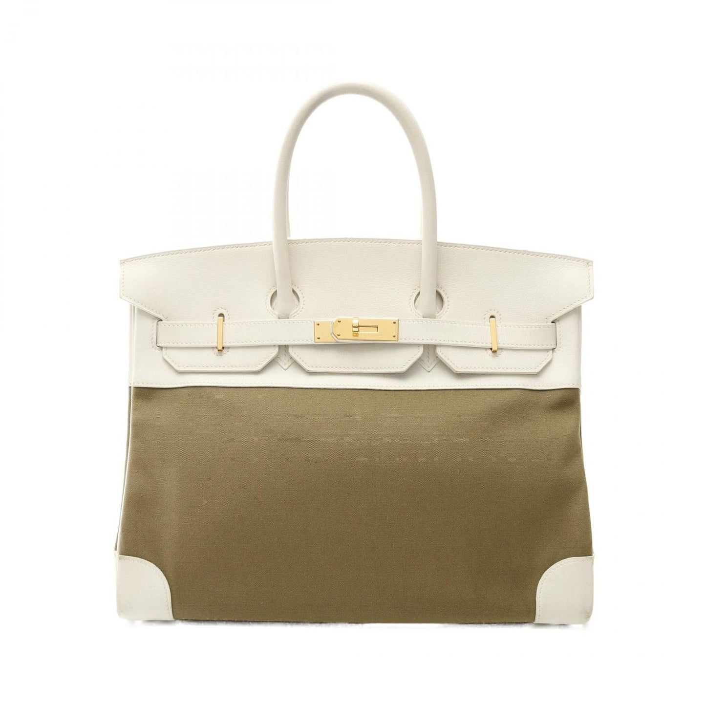 HERMES Birkin 35 Handbag in White/Khaki - Timeless Elegance