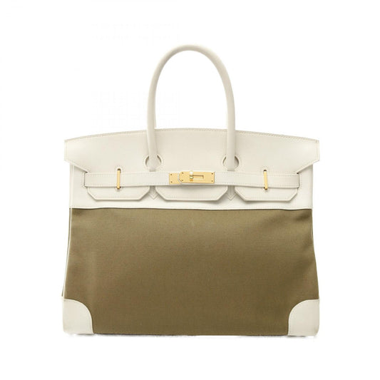 HERMES Birkin 35 Handbag in White/Khaki - Timeless Elegance