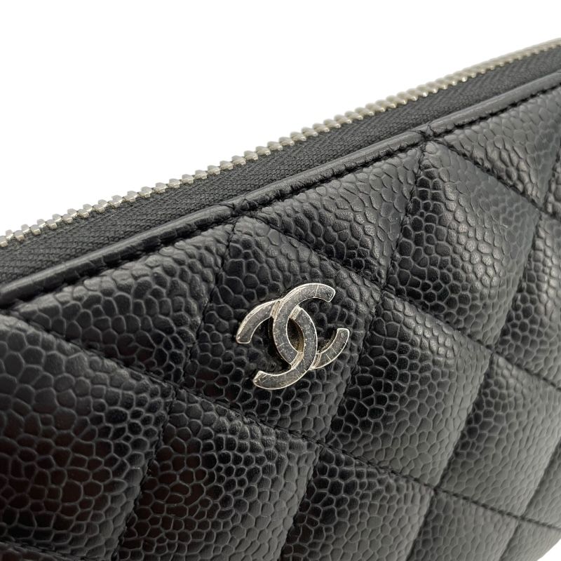 CHANEL Matelassé Round Zip Wallet AP0242 - Black Caviar Leather