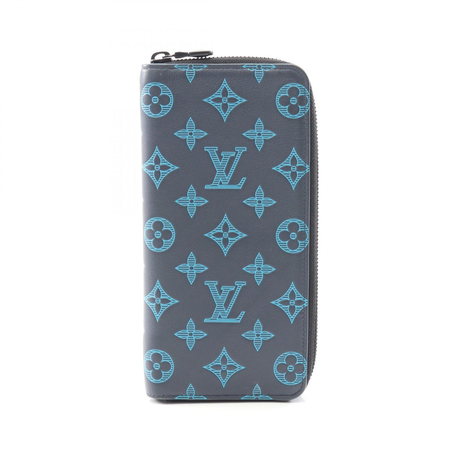 Louis Vuitton Monogram Shadow Zippy Wallet Vertical - Navy Leather